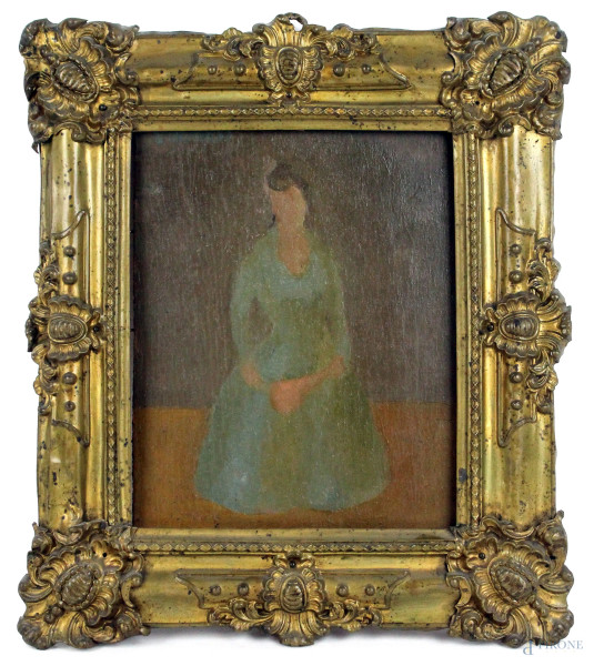 Franco Villoresi - Figura femminile, olio su tavola, cm. 24,5x19,5, entro cornice.
