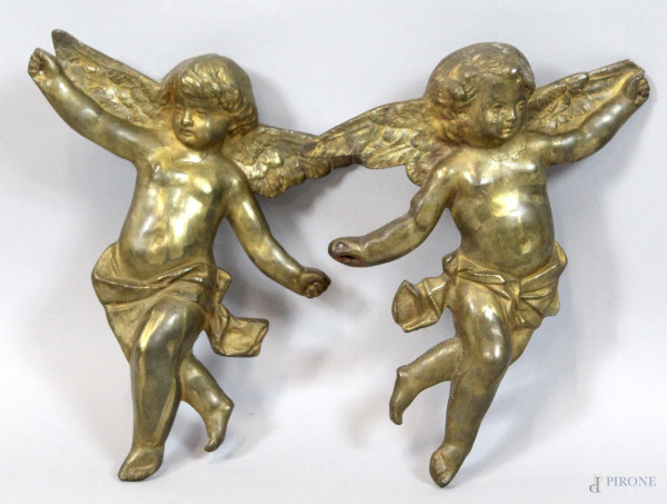 Coppia di putti in bronzo, cm 33x31, fine XIX secolo