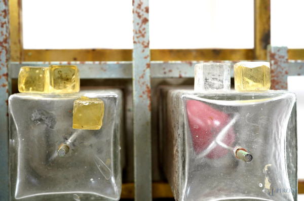 Applique in metallo e vetro, Albano Poli per Poliarte, anni '70, 73x93x22, (difetti, mancanze)