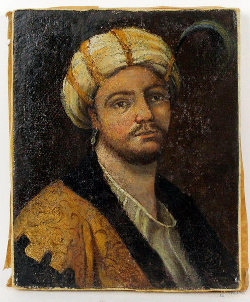 Ritratto di uomo con turbante, olio su tela, cm 24x19,5, XVII secolo