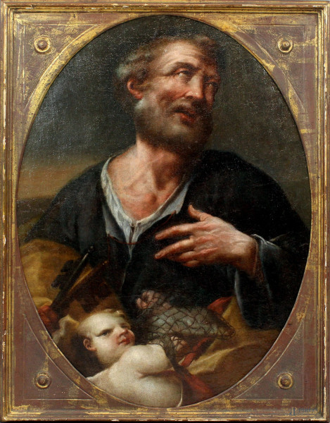 Jan Kupeck&#253; - Vocazione di San Pietro, olio su tela ad assetto ovale, cm 84x64, entro cornice