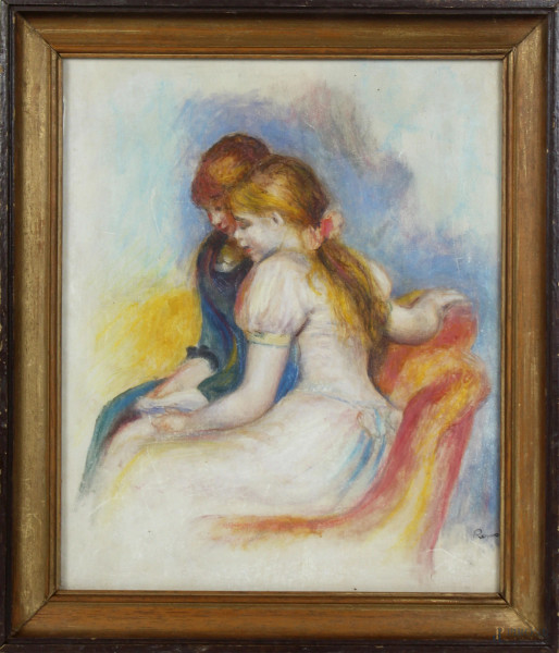 La lettura, omaggio a Pierre Auguste Renoir, pastello su cartoncino, cm 29x23,5, entro cornice