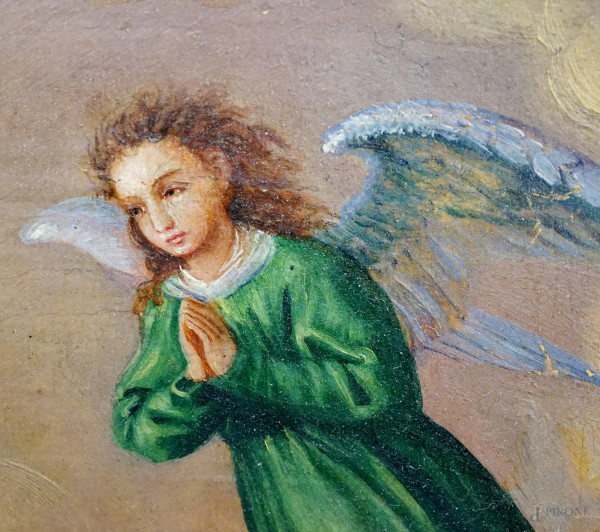 Madonna con Bambino tra angeli, san Michele arcangelo e san Zeno, XIX-XX secolo, olio su tela, cm...