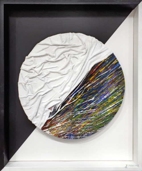 Sebastian Rho (1957), Double moon, 2015, tecnica mista su legno, cm 48x39, allegata certificazione di autenticità e archiviazione a cura dell’Atelier dell’Artista