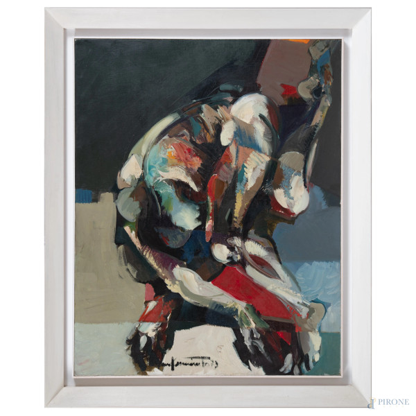 Elena Gumirato (1947), Figura, olio su tela, cm 92x73, firmato e datato "73" in basso, entro cornice