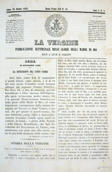 La Vergine, pubblicazione settimanale delle glorie della Madre di Dio, XIX secolo