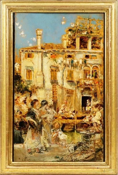 Venezia, olio su tavoletta, cm 40x25, firmato Pablo Salinas, entro cornice.