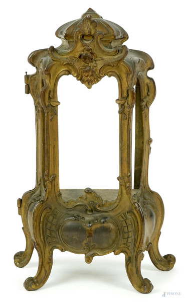 Porta orologi liberty in bronzo, cm h 21,5, inizi XX secolo, (lievi segni del tempo).