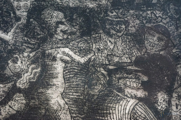 Carnevale, multiplo su carta, cm 27x36,5 circa, entro cornice.