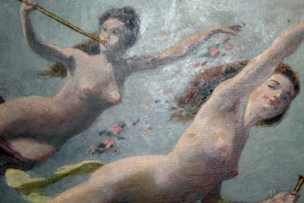 Allegoria, dipinto del XIX sec, ad olio su tela, 45x55, firmato Alexander Brun