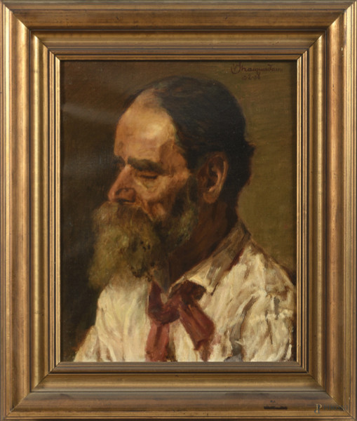 Vito Stracquadaini (1891-1955), Ritratto virile, olio su tela, cm 47,5x38,5, firmato e datato in alto a destra, entro cornice, (segni di usura, ondulazioni della tela)