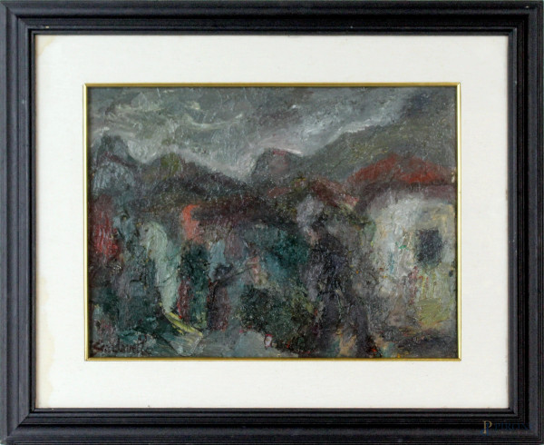 Giuseppe Scardovelli - Paesaggio, olio su tela, cm 30x40, entro cornice