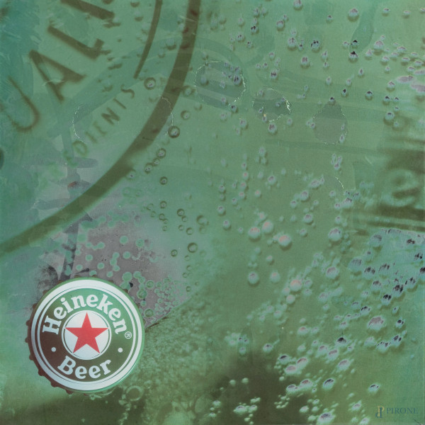 Specchio pubblicitario Heineken Beer, XX secolo, cm 45x45, (segni di usura, rotture)