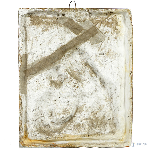 Scultore fiorentino del XIX secolo, Madonna con il Bambino, gesso policromo, cm 57,5x46 (difetti)
