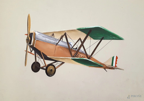 Aeropittore del Novecento
Aereo Ansaldo SVA5 in volo, tempera su cartone, cm 19x14