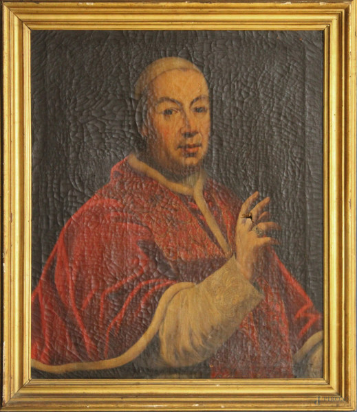 Ritratto di papa, olio su tela, XVIII sec., cm 75 x 62, entro cornice.