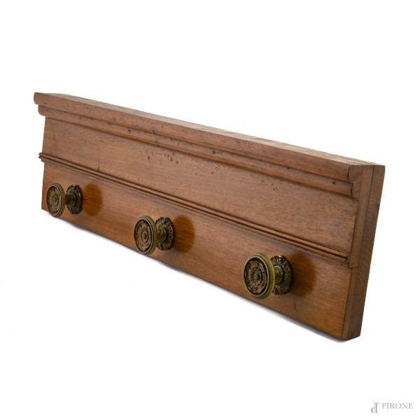Attaccapanni in legno e bronzo, XX secolo, cm 20x72x6,5, (segni di usura)