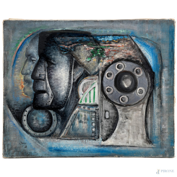 Mario Russo, Due profili, olio su tela, firmato e datato "68" in basso a sinistra, cm 40x50