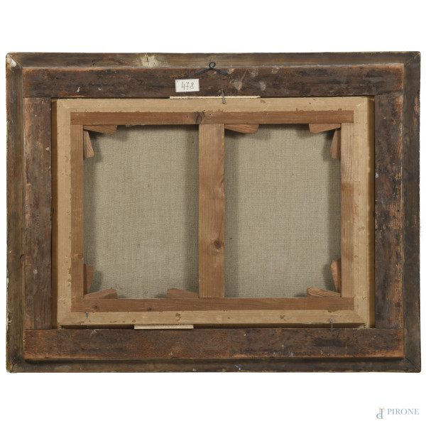 Tobia e l'angelo, XVIII-XIX secolo, olio su tela, cm 43,4x59,5, entro cornice, (craquelure)