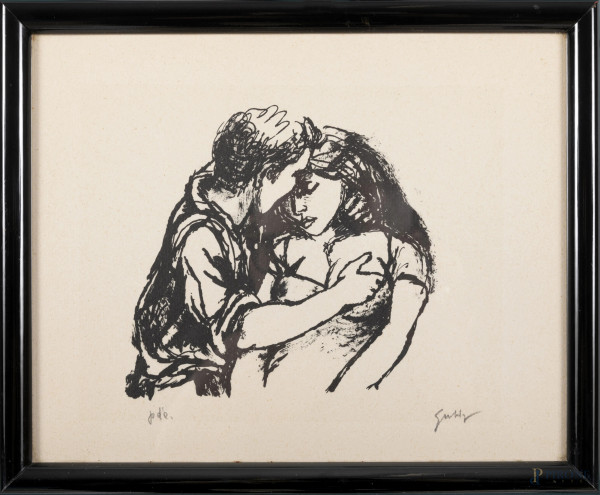 Lotto di 10 prove d'autore di Guttuso, cm 27x22, entro cornici