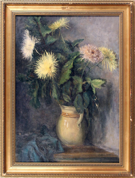 Vaso con fiori, olio su tela, cm. 71x51, firmato, entro cornice.