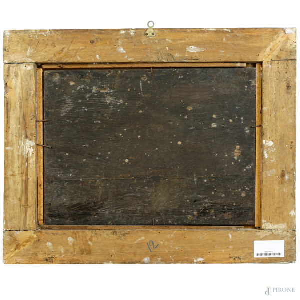 Paesaggio con figure, sec. XIX, olio su tavola, cm 29,5x40,5, entro cornice, (difetti e fessurazi...