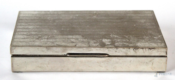 Cofanetto in legno rivestito in argento, cm 3x17x11, (difetti)