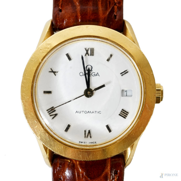 Orologio da donna Omega con cassa in oro e cinturino in pelle, quadrante circolare 25 mm, BA56602...