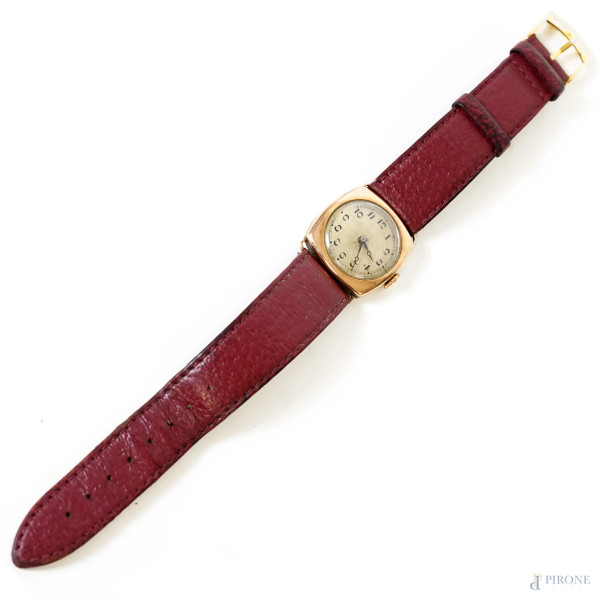 Orologio da polso da donna con cinturino color bordeaux, lunghezza cm 20,5, (difetti, meccanismo da revisionare)