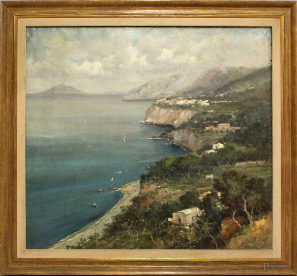Guido Casciaro - Scorcio di costa amalfitana,olio su tela 95x87 cm,entro cornice.