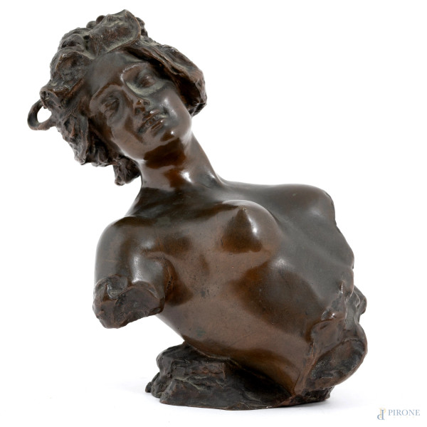 Giuseppe Renda (1859-1939) , Estasi, scultura in bronzo, altezza cm 16,  timbri della Fonderia Artistica Laganà e del nome dell'artista
