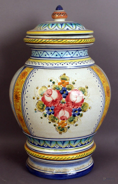 Vaso da farmacia in maiolica dipinta, H 36 cm.