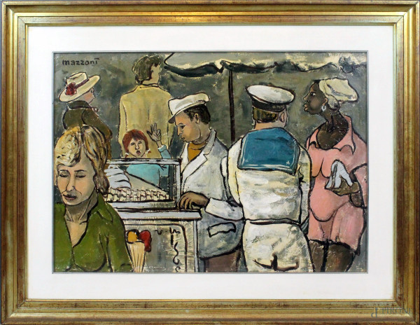 Carlo Mazzoni - Un marinaio a Porta Portese n&#176;8, olio su tela, cm 50x70, entro cornice