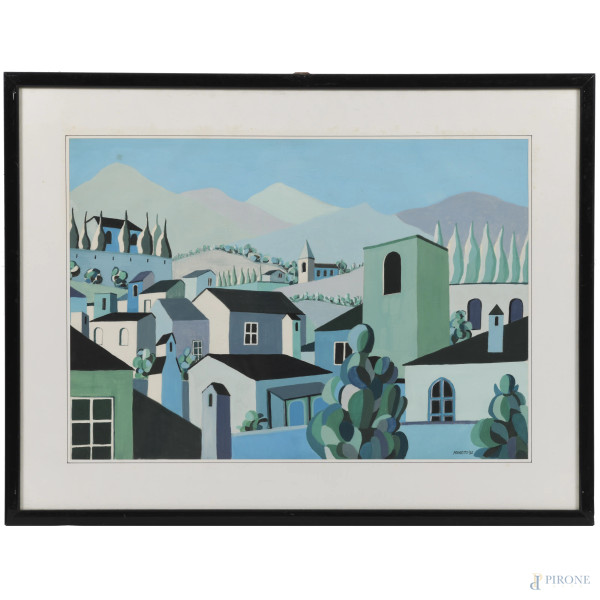 Lotto composto da cinque dipinti di Ferretto, misure massime cm 30x58 compreso passepartout