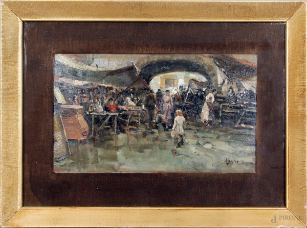 Angelo Cannone - Porta Capuana, olio su tavola, cm. 20x32, entro cornice.