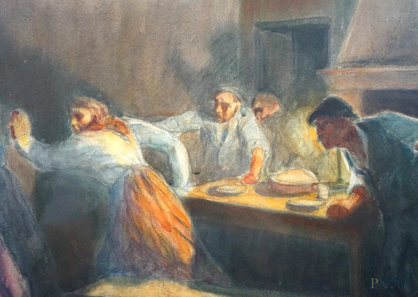 Amelia Mecherini (Firenze, 1886 – 1960), La preghiera, acquerello e matita su carta, firmato e da...