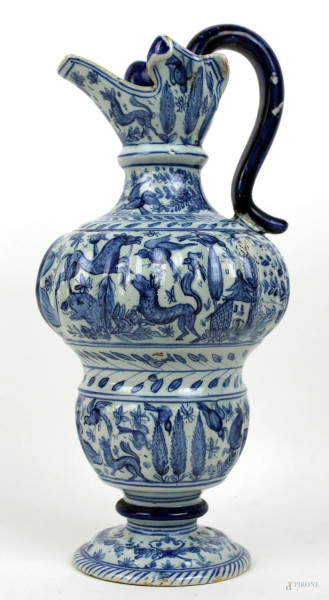 Versatoio in ceramica bianco e blu Cantagalli, altezza cm 31, (difetti)