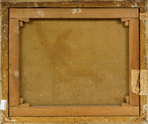 Natura morta- cacciagione, olio su tela, cm 63x75,5, entro cornice.