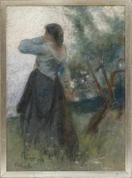 Basilio Cascella - Contadina, pastello su carta, cm 63x45, firmato e datato "12 Maggio 1904" in basso a sinistra