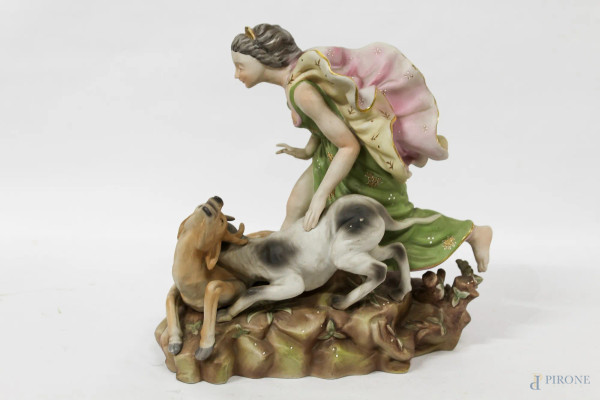 Diana cacciatrice, scultura in porcellana policroma (difetti).