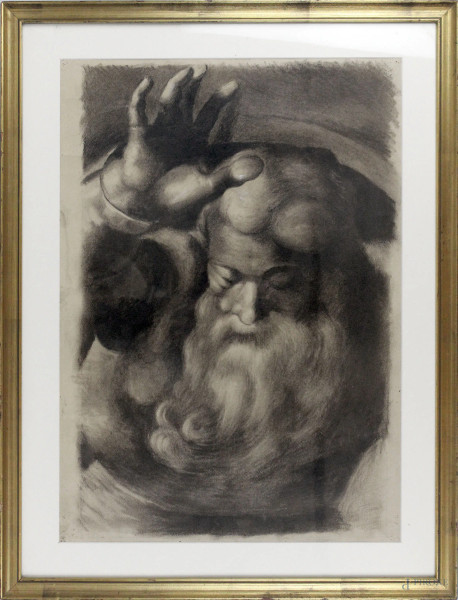 Da Michelangelo Buonarroti, Dio che separa le acque, carboncino su cartoncino, cm 69x49, XX secolo, entro cornice