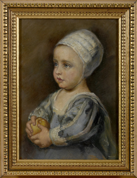 Ritratto della Figlia di Carlo I d'Inghilterra (copia da Antoon van Dyck), XX secolo, olio su cartone, cm 34,5x24 entro cornice, (difetti)