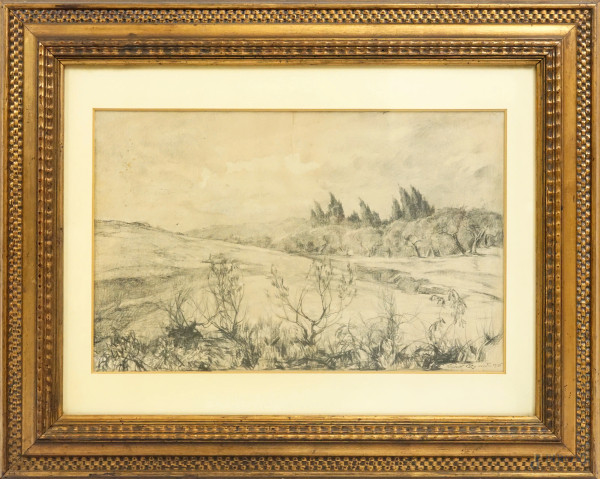 Paesaggio, stampa di Gino Romiti, cm 26,5x42, entro cornice