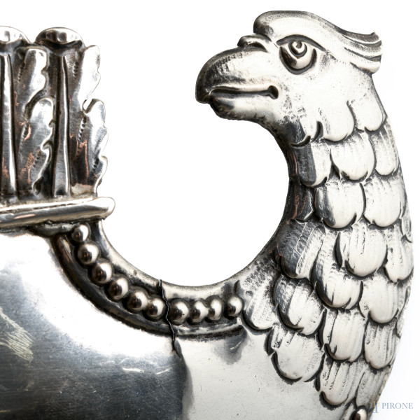 Centilena a quattro fuochi in argento cesellato, altezza cm 150, peso complessivo lordo gr 3300, ...