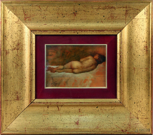 Attilio Toro - Nudo di donna, olio su tavola, cm. 12x17,5, entro cornice.