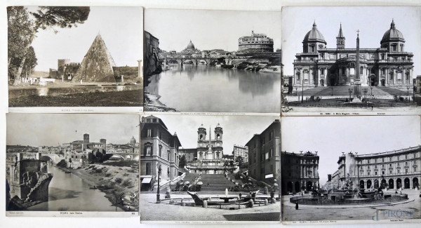 Lotto composto da sei antiche foto di Roma, dimensioni varie (20x24 circa) con timbro studio fotografico Anderson