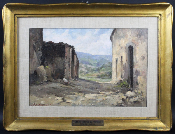 Giulio Rontini da Vicchio - Tiepido sole-Mugello, olio su cartone, 33,5x46,5 cm, firmato e datato in basso a sinistra, entro cornice
