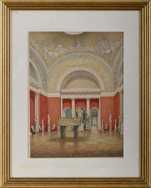 Stampa da L. Pinch (1824-1911) raffigurante il Museo Porechye, 1855, cm 39,5x29,5, (bruniture)