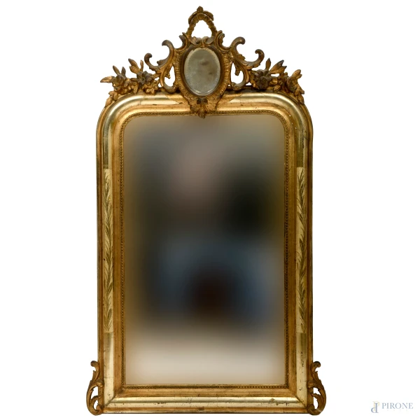 Specchiera in stile Luigi Filippo, XIX secolo, cm 131x67; specchio cm 88,5x53,5