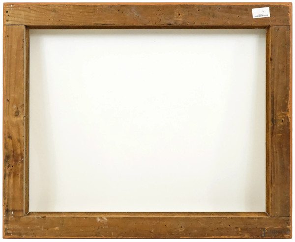 Cornice in legno dorato del Xix secolo, ingombro cm 99x79, battuta cm 81,5x63,5, (difetti)